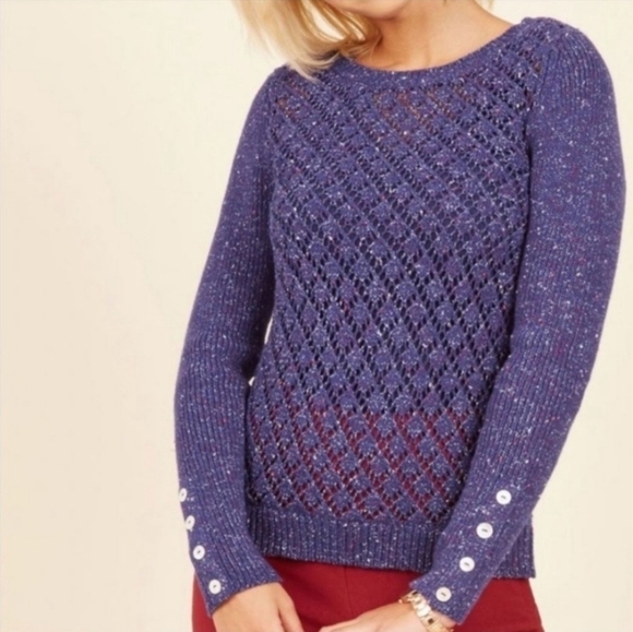 Modcloth Purple Open Knit Sweater - Picture 1 of 7
